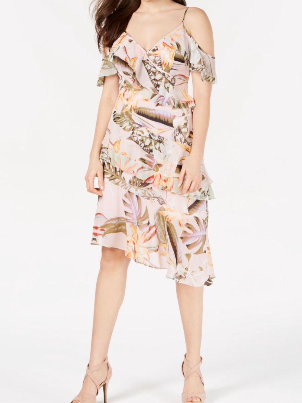 Authentic GUESS Danie Floral Printed Cold Shoulder Dress Size L